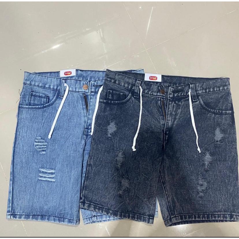 Celana jeans pendek sobek snow pria