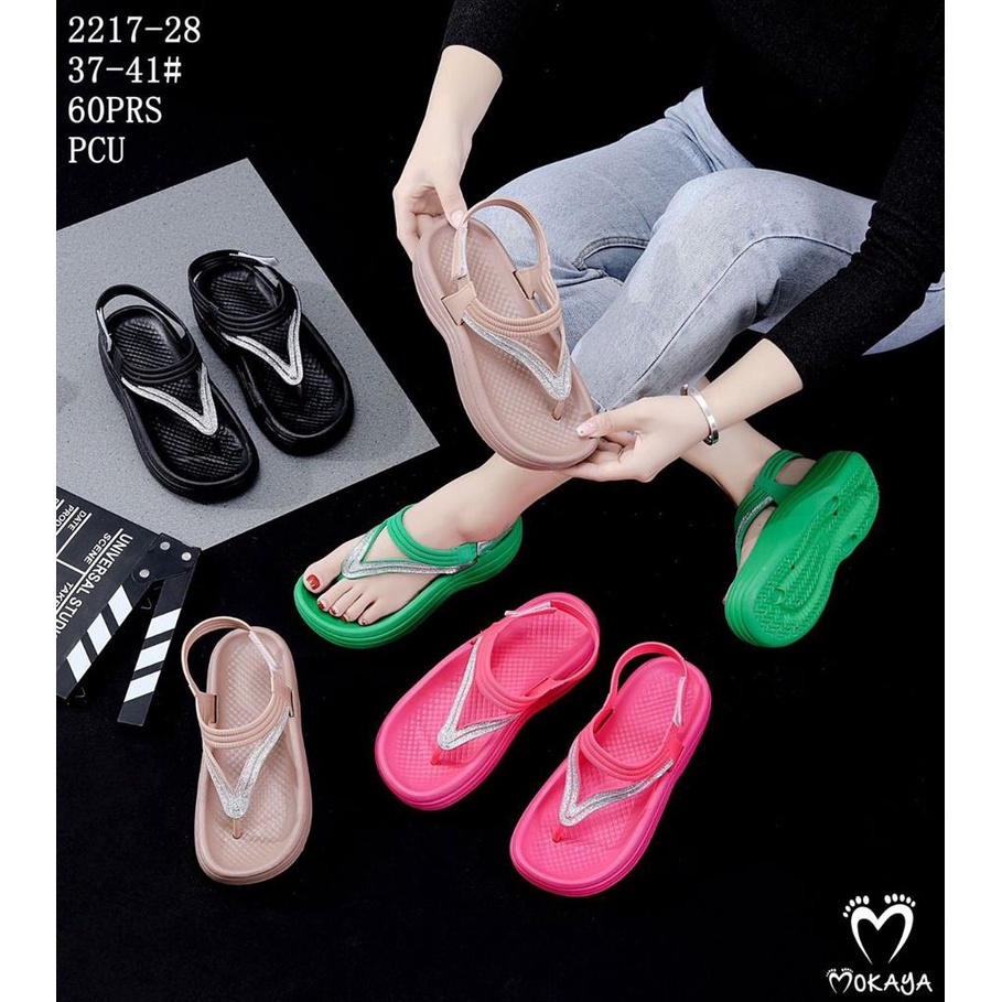 Sandal Jepit Let Wedges Jelly Wanita Ban V Gliter Bling Bling Super Cantik Mewah Elegant Import Mokaya / Size 37-41 (2217-28)