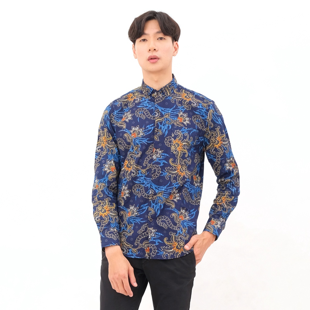SANVANINA Kemeja Batik Pria Lengan Panjang Hem Batik Motif Kanaka E-6003