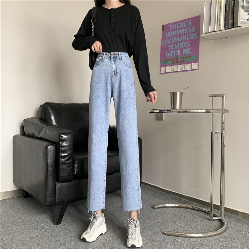 Rawis Highwaist Straight Celana Jeans Wanita Dua tombol / Good Sister Jeans