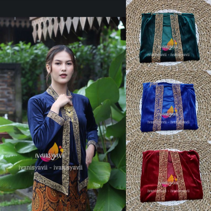 Kebaya Bludru Kutubaru Bordir Cantik / Model Amora - Warna Navy