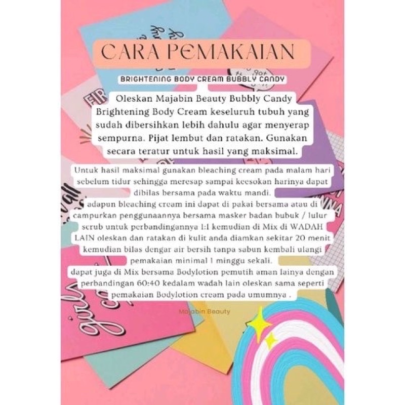 READY! MAJABIN BEAUTY BRIGHTENING BODY CREAM BODY BLEACHING BUBBLY CANDY