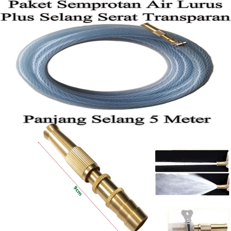 Paket Selang Benang Diameter 1/2 Inch Panjang 3 Meter + Semprotan Cuci Motor Mobil Model Lurus Kuningan