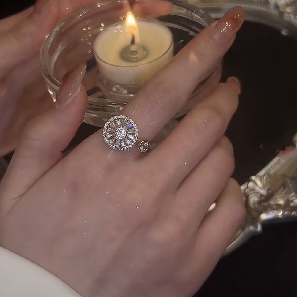 Cincin Jari Telunjuk Model Terbuka Bahan Zirkon Gaya Korea Untuk Wanita