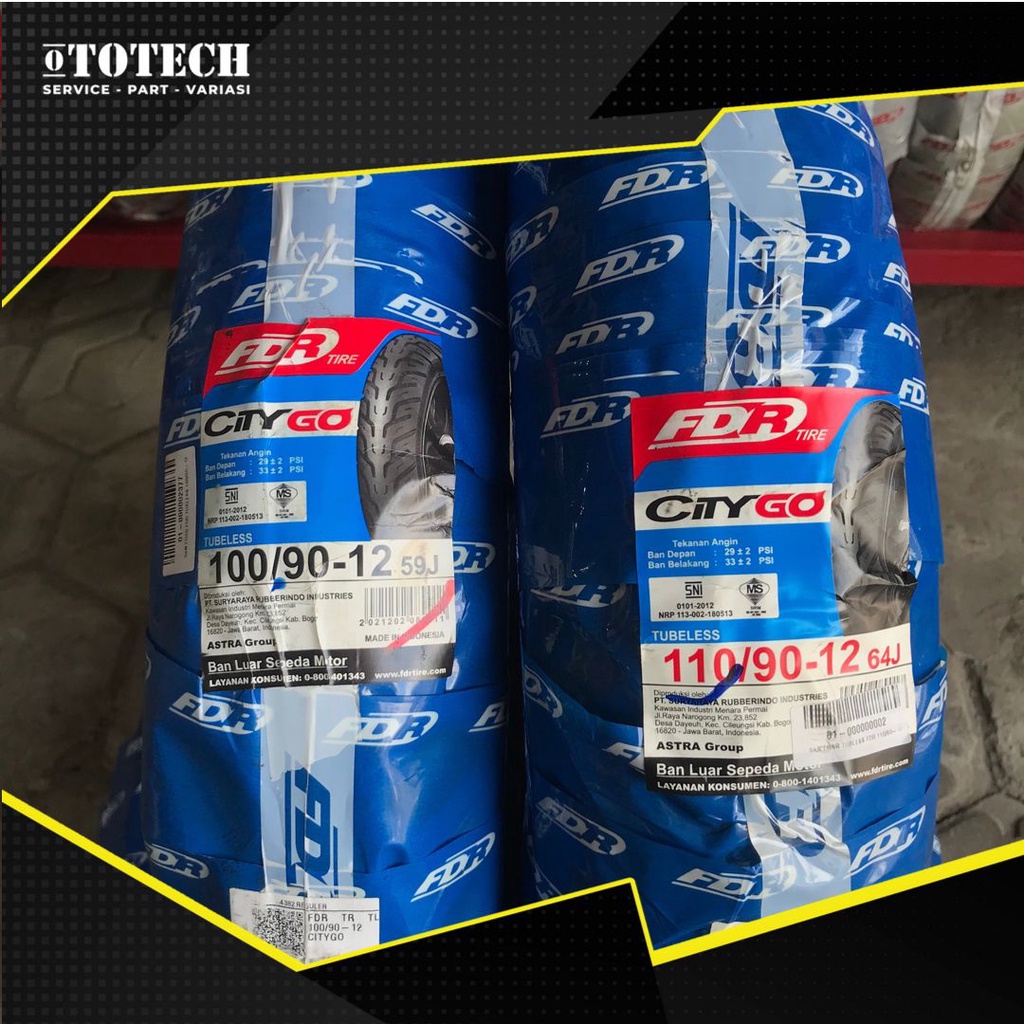 BAN LUAR TUBELESS FDR CITYGO RING 12 100/90 110/90 ORIGINAL FDR