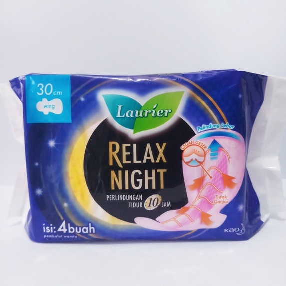 LAURIER RELAX NIGHT WING 30CM ISI  4  PADS   PEMBALUT WANITA SANITARY NAPKINS