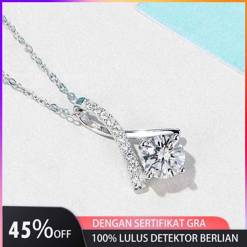 Like Moissanite Sterling Silver Berlapis Emas 18k, Kalung Berlian Moissanite Panjang 45cm - Detektor
