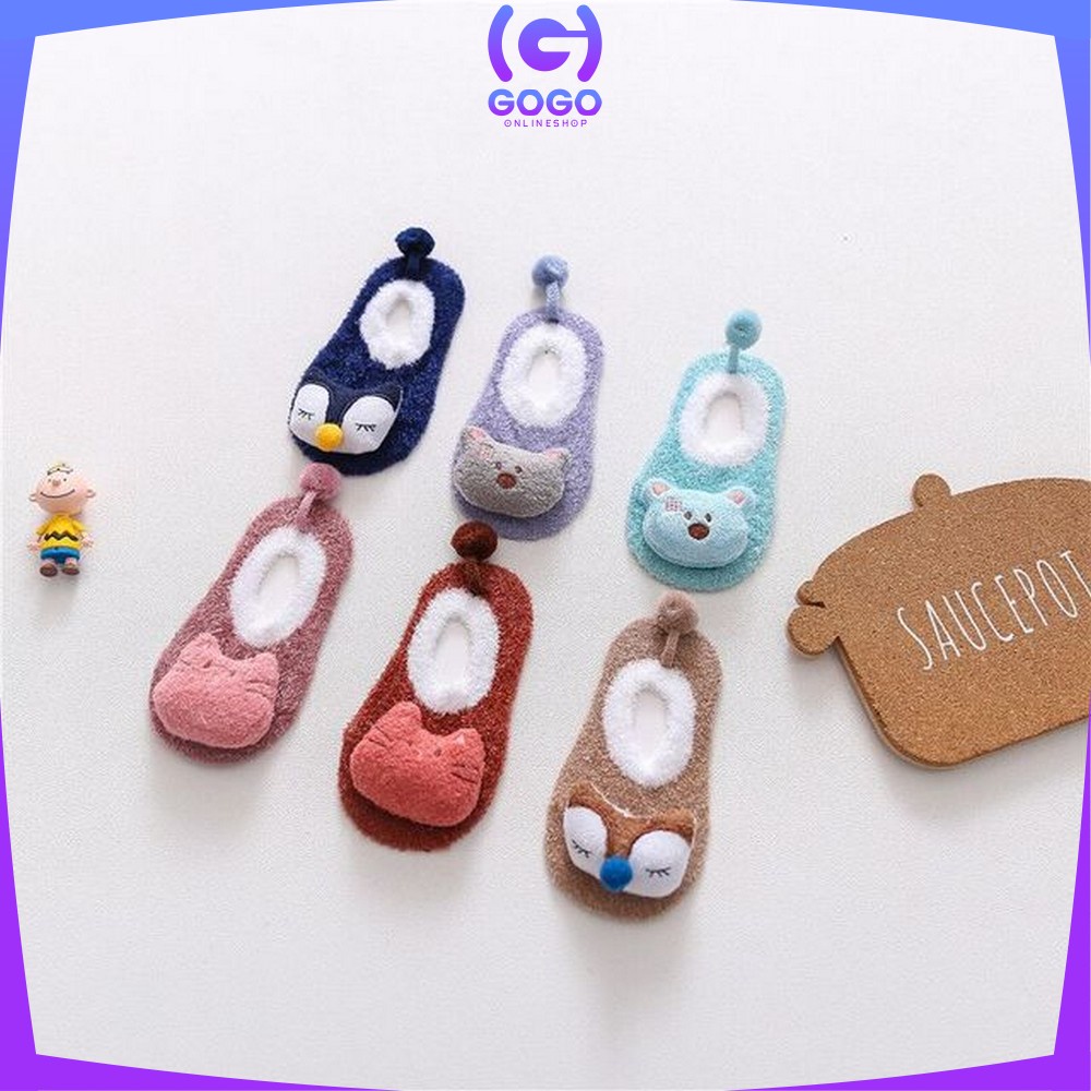 GOGO-P15 Sepatu Prewalker Kaos Kaki Korea Anak Bayi Kaus Kaki Bulu Lembut Motif Animal Baby Socks