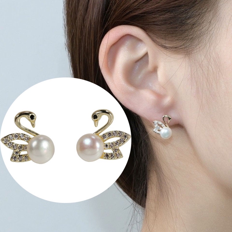 Anting Tusuk Desain Angsa Hias Mutiaraberlian Imitasi Gaya Simpleeleganunik Untuk Wanita