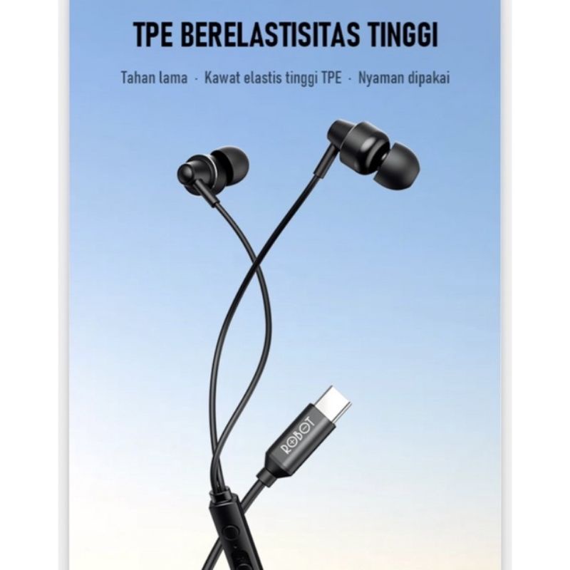 (ROBOT RC240) HEADSET USB C WITH VOLUME CONTROL AUDIO EXTRA BASS EARPHONE TYPE C HD SOUND A33 A52 A53 A72 A73 S20 S21 FE