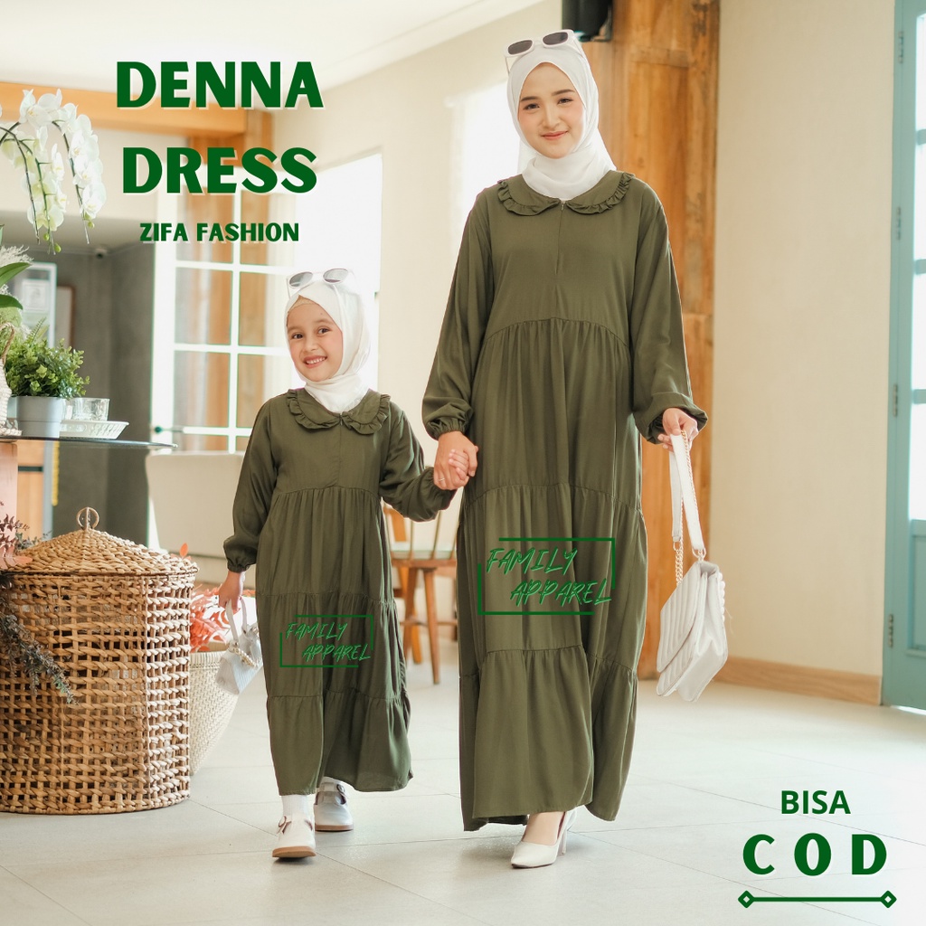 Denna Dress Gamis Polos Anak Jumbo Daster Twill Hijau Army Zifa Fashion