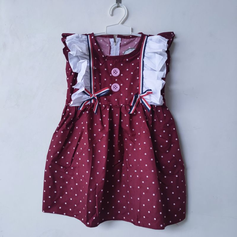 Dress Anak 2 3 Tahun Anak Cewek Perempuan Polka Ruffle viral kekinian terbaru FatonahShop