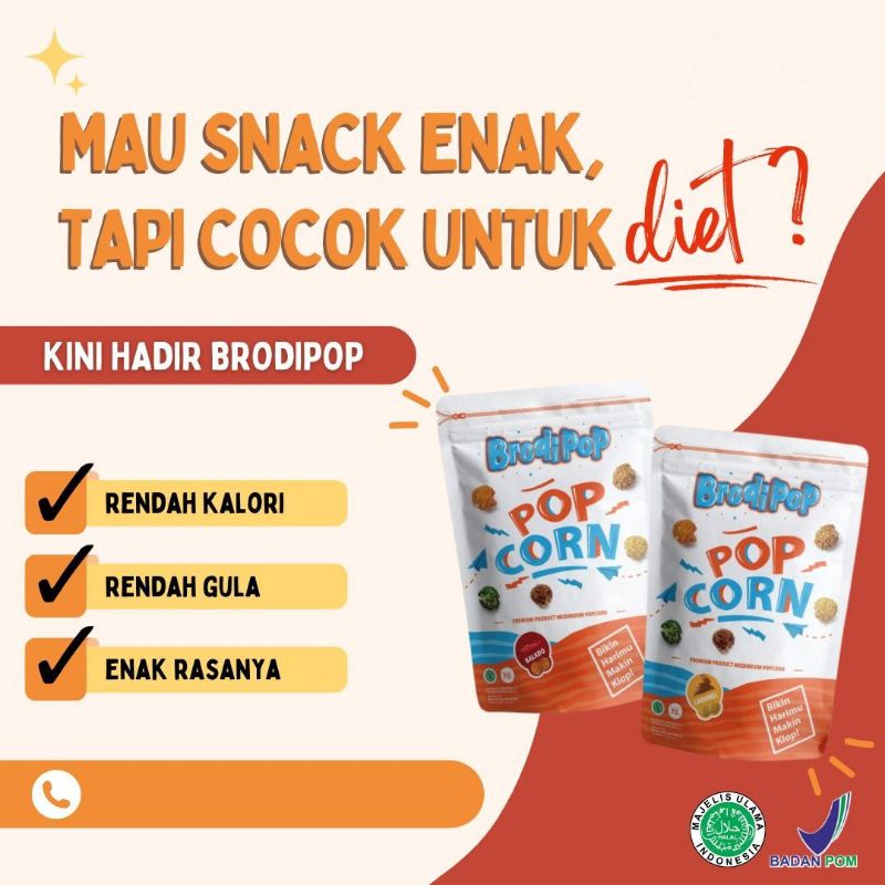 

Popcorn Brodipop Mushroom premium snack rendah kalori rendah gula