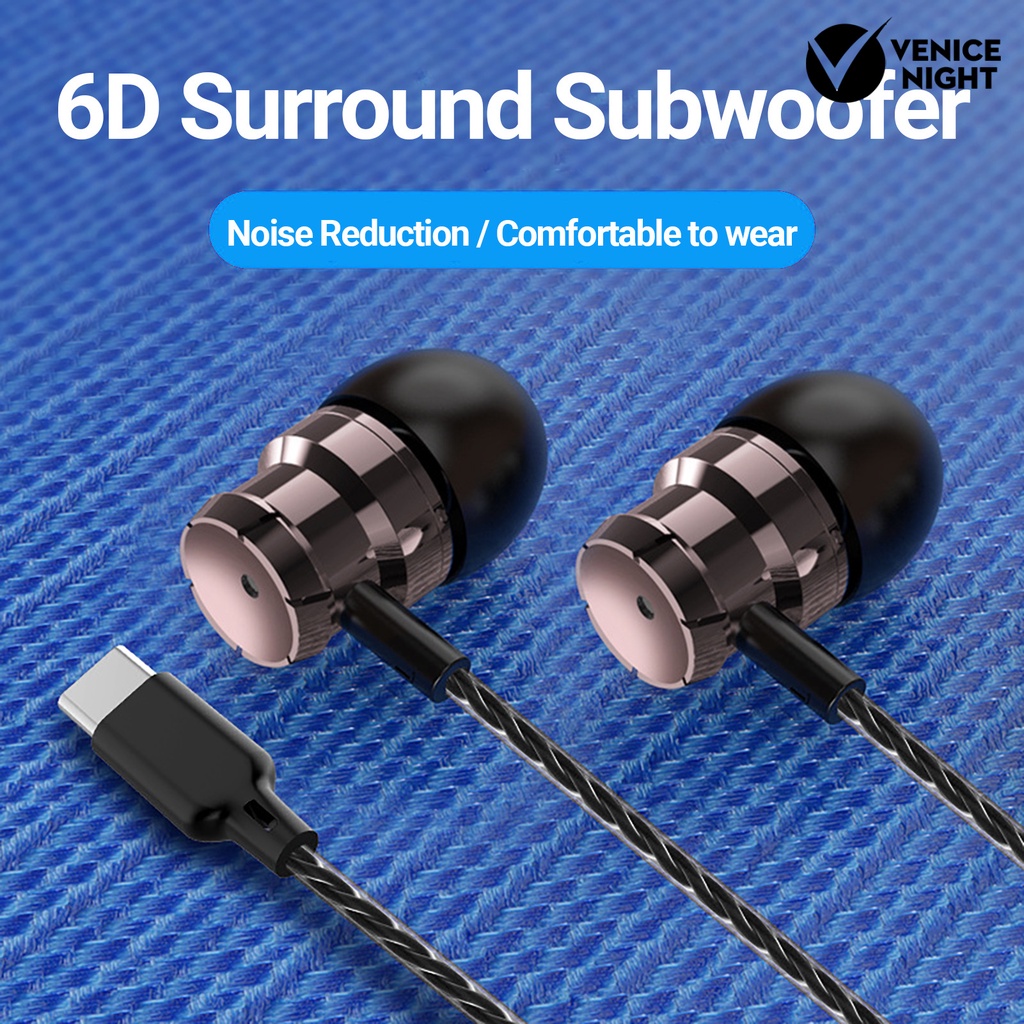 (VNEP) (Berkabel) Earphone Universal Noise Reduction In-ear Earbuds Stereo Headphone dengan Mic untuk Ponsel Type-C
