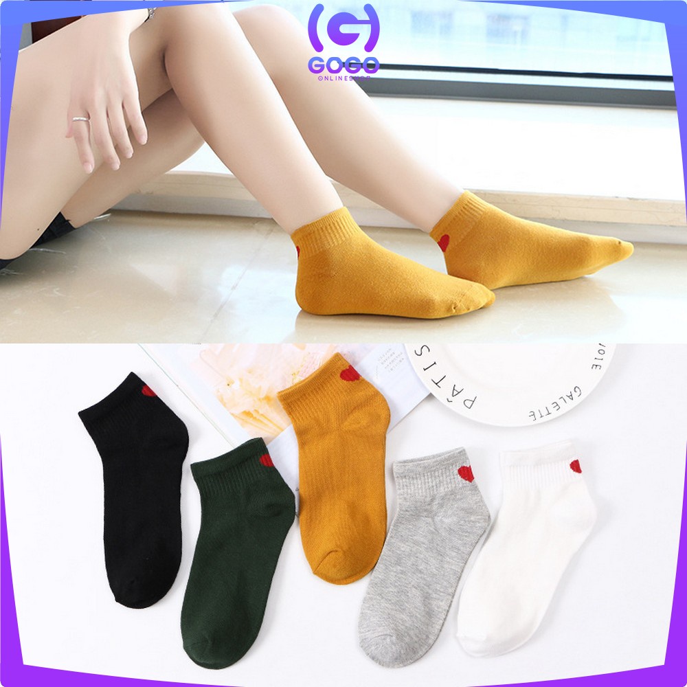 GOGO-P255 Kaos Kaki Motif Love Kaos kaki Pendek Ankle Fashion Korea Women Socks Ala Korea Semata Kaki Import