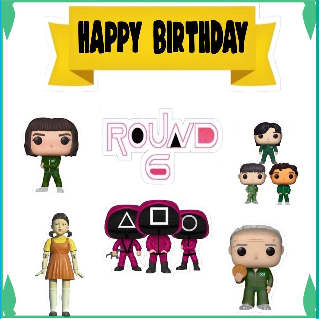 

TOPER KUE TOPPER CAKE ULANG TAHUN / HIASAN KUE SQUID GAME FADHILSOUVENIR