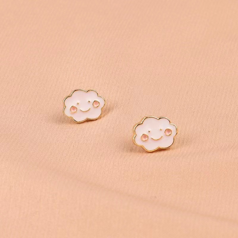 Anting Tusuk Motif Awan Putih / Pink Untuk Wanita