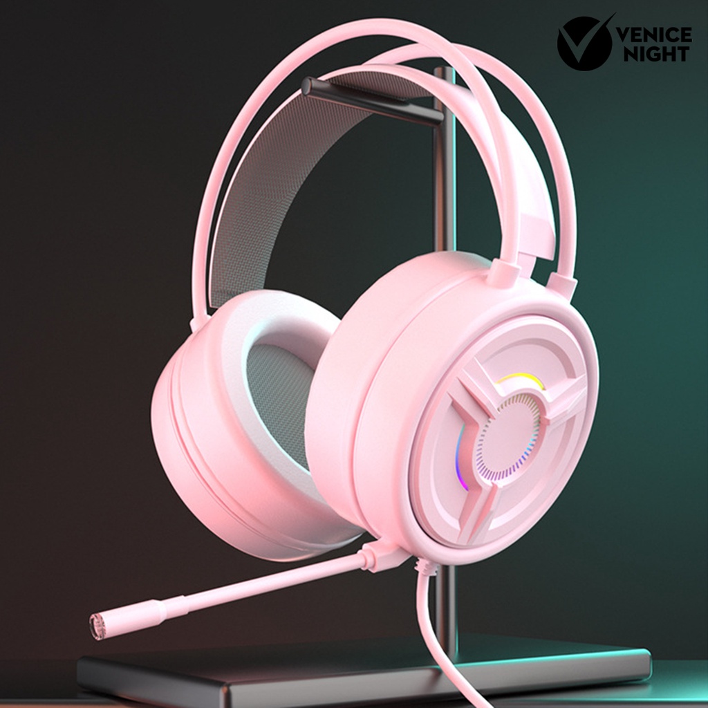 (VNEP) (Berkabel) Headset Colorful Cat Ear Design 3.5mm/USB Over Ear Headphone dengan Mic untuk Gaming