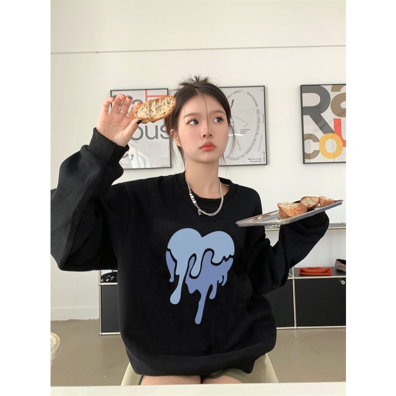 EUNII Sweater Lengan Panjang Cute Oil Painting Bear Korean Style/Hoodie Oversize/Baju Wanita/Switer Wanita