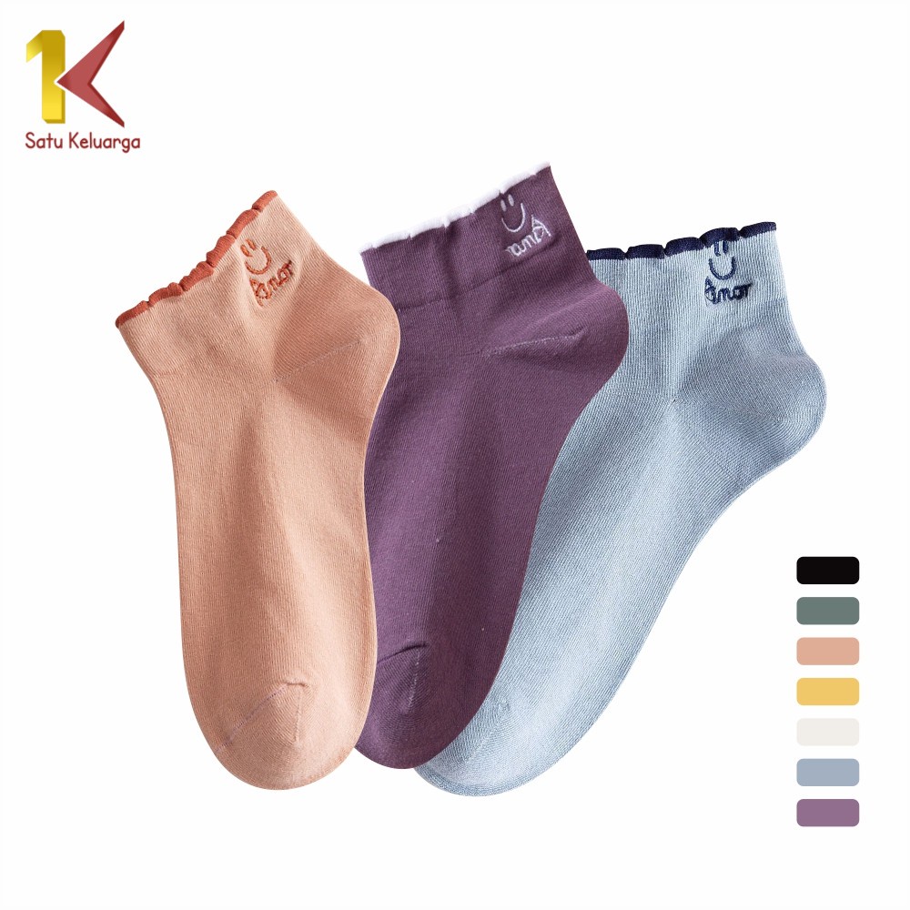 Satu Keluarga Kaos Kaki Pendek Unisex Pria Wanita P254 Ankle Socks Motif Smile Boneka Emoji Semata K