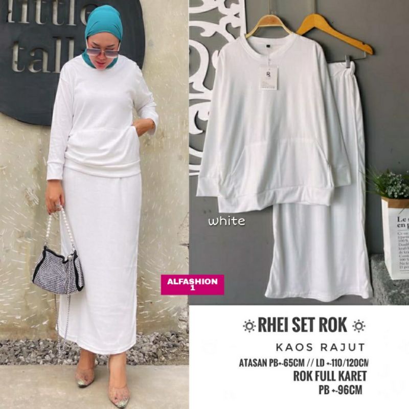 Rhei Set Rok, SETELAN ROK CANTIK MODIS POLOS FIT XXL LD 110-124 BAHAN KAOS RAJUT IMPORT TERMURAH KEKINIAN OOTD TERLARIS