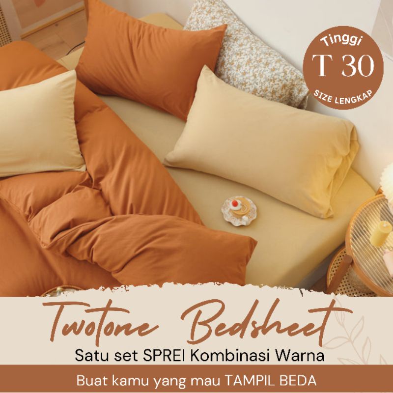 Hommybed Sprei Two Tone Tinggi 30 Polos Aesthetic Kombinasi Warna Katun Disperse