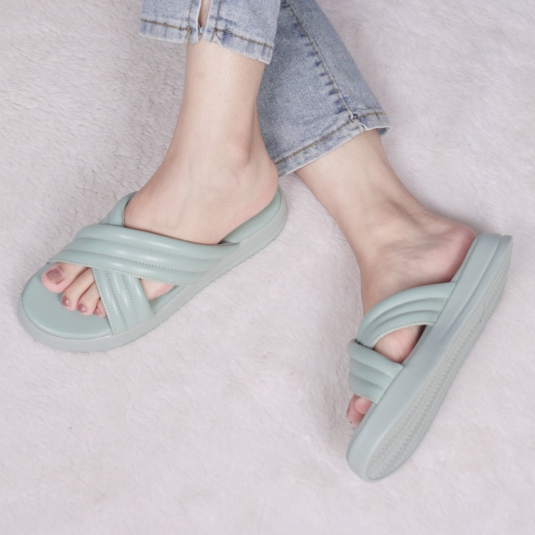 SARASARA YUK - Sandal Wanita Alas Sol Tebal Tinggi SARA SARA DORA Sendal Cewek Platform Wedges Kondangan Hak 2cm Model Silang 2 Size 36 37 38 39 40 Jalan Casual Santai Rumah Slop Warna Pink Soft Selop Original Kekinian Terbaru Shoes Mall Official Store