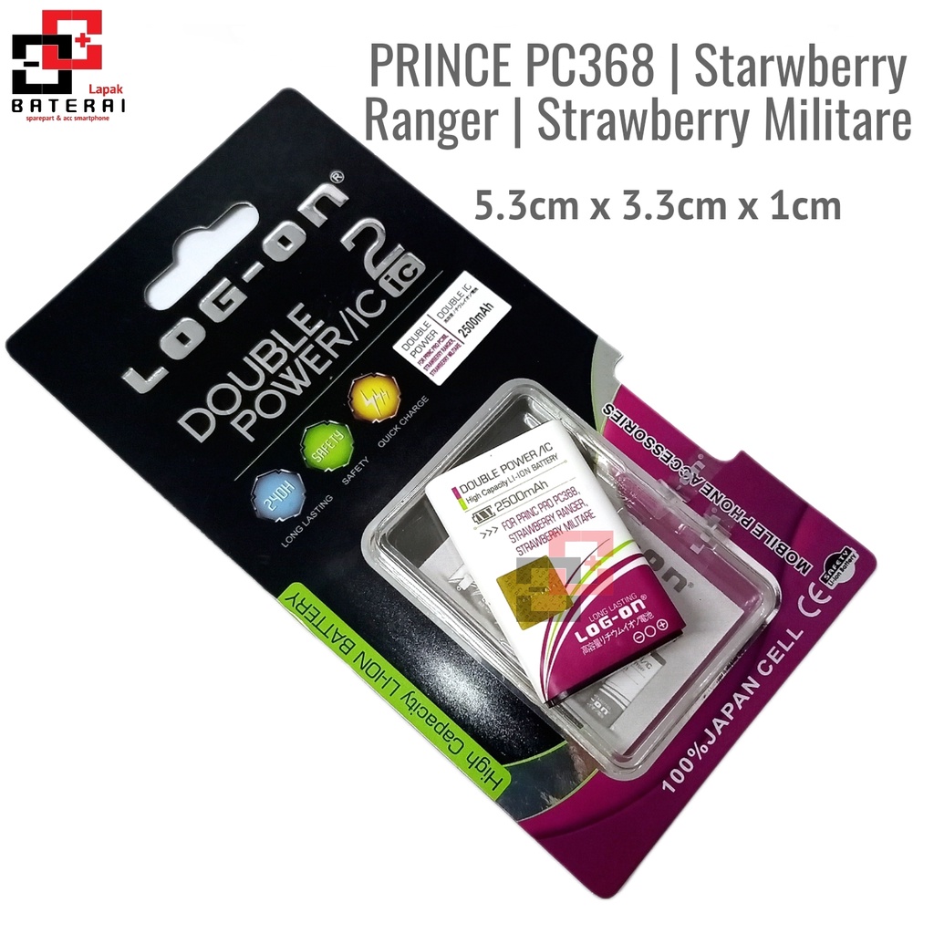 LOG - ON Baterai Prince PC368 | Strawberry Ranger | Strawberry ST11 Militare Double IC Protection Battery Batre