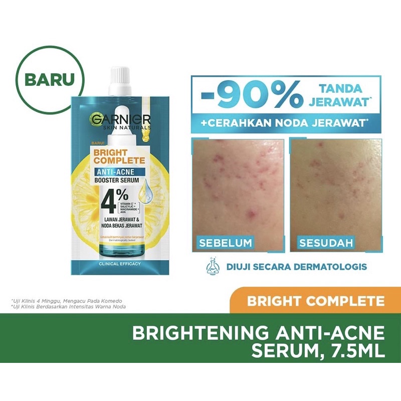 Garnier Bright Complete Anti Acne Serum 15/30ml/7.5Ml- Skincare Wajah Jerawat Treatment Flek Hitam S