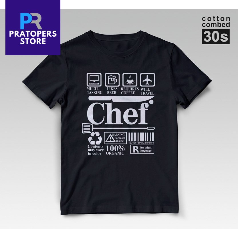 Baju Kaos Tshirt Baju 30S Distro CHEF WARNING koki knif juru masak kaos pria wanita