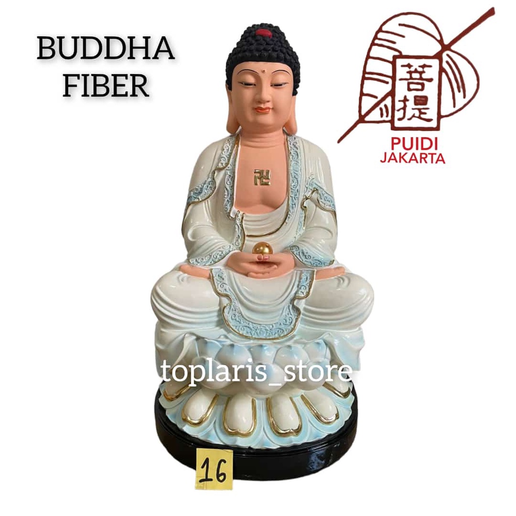 Patung Buddha Duduk Jubah Biru 16in Fiber