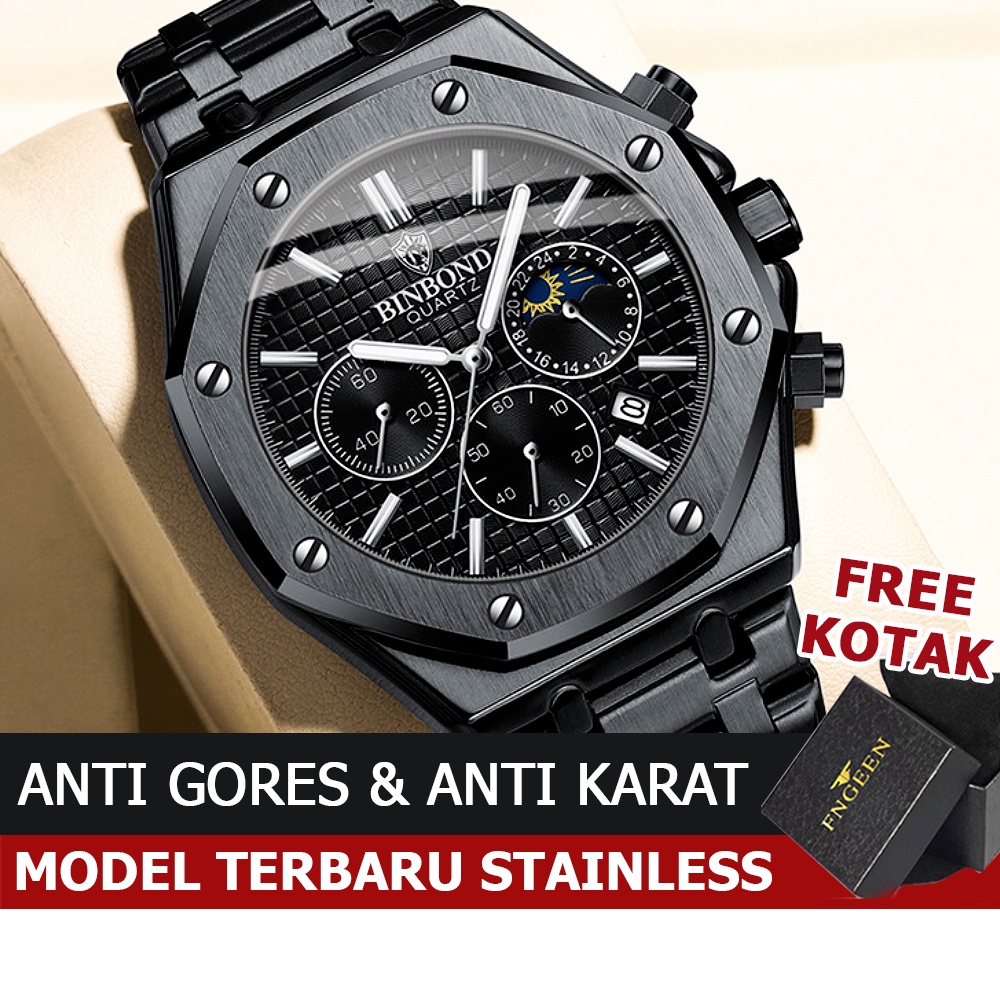 Jam Tangan Pria Original Stainless Impor Binbond B0161 Tahan Air Business Kasual Tanggal auto date