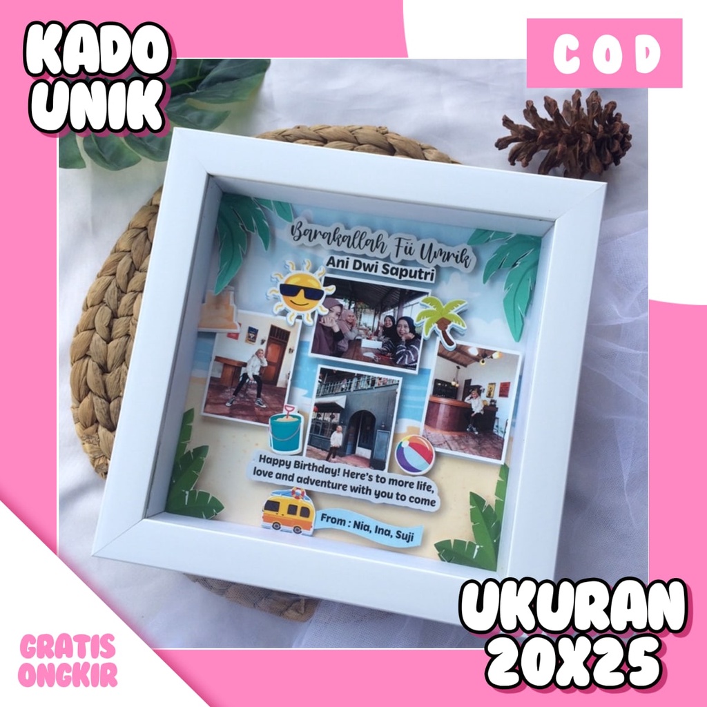 Jual Gift Ultah Kado Ulang Tahun Cetak Foto Plus Bingkai Kaca Minimalis Bingkai Wisuda Bingkai