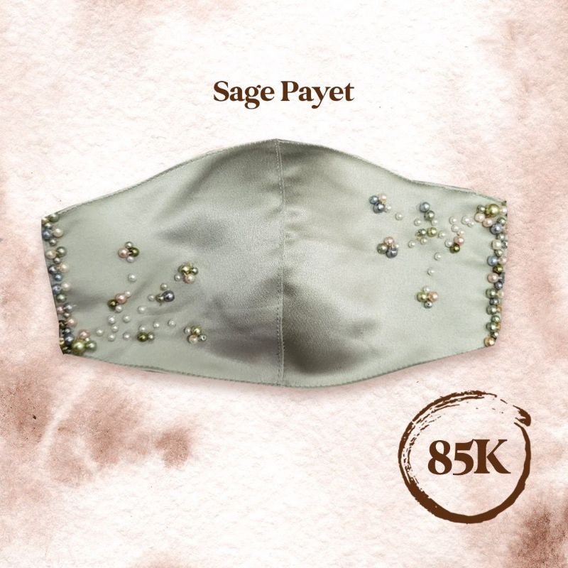 Masker Kain Satin PREMIUM 3 Ply | Sage Green Payet Pearl | Simple
