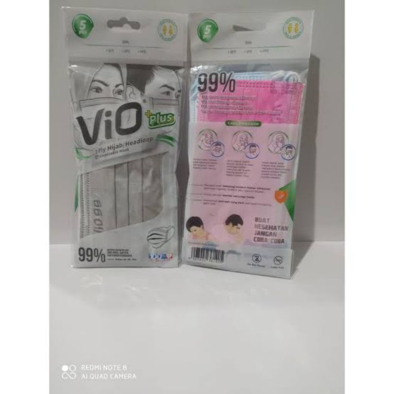 Masker Vio Plus 3ply Hijab/Headloop isi 5 Warna MIX