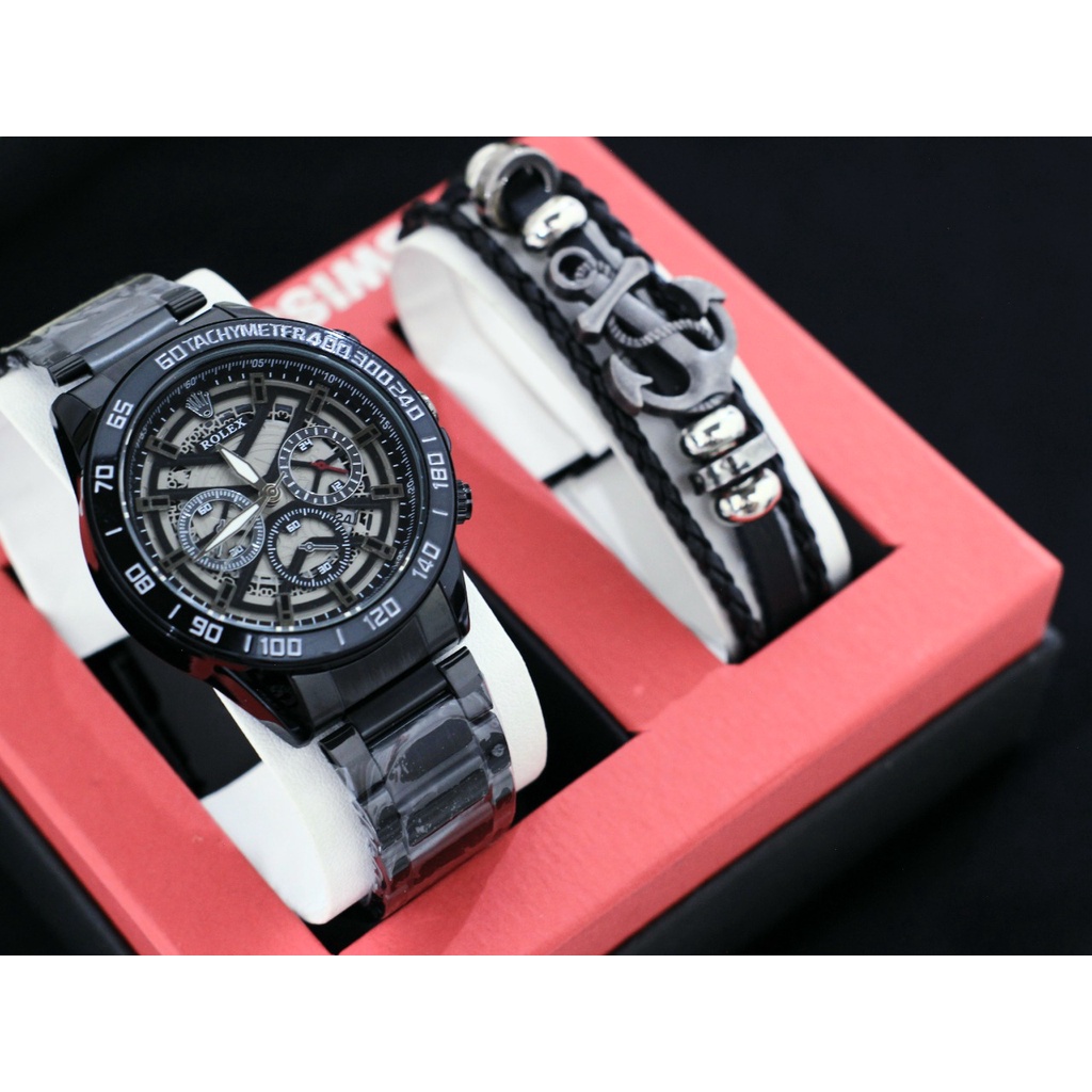 Grosir Jam Tangan Pria Fashion Rolex KW 4590 Tanggal Aktif Free Gelang Jangkar - COD - Best Seller