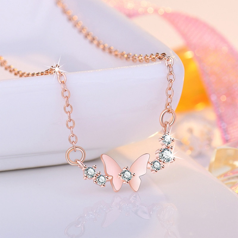 Fancyqube Kalung Rantai Klavikula Sterling Silver 925 Hias Liontin Kupu-Kupu Zircon Untuk Wanita