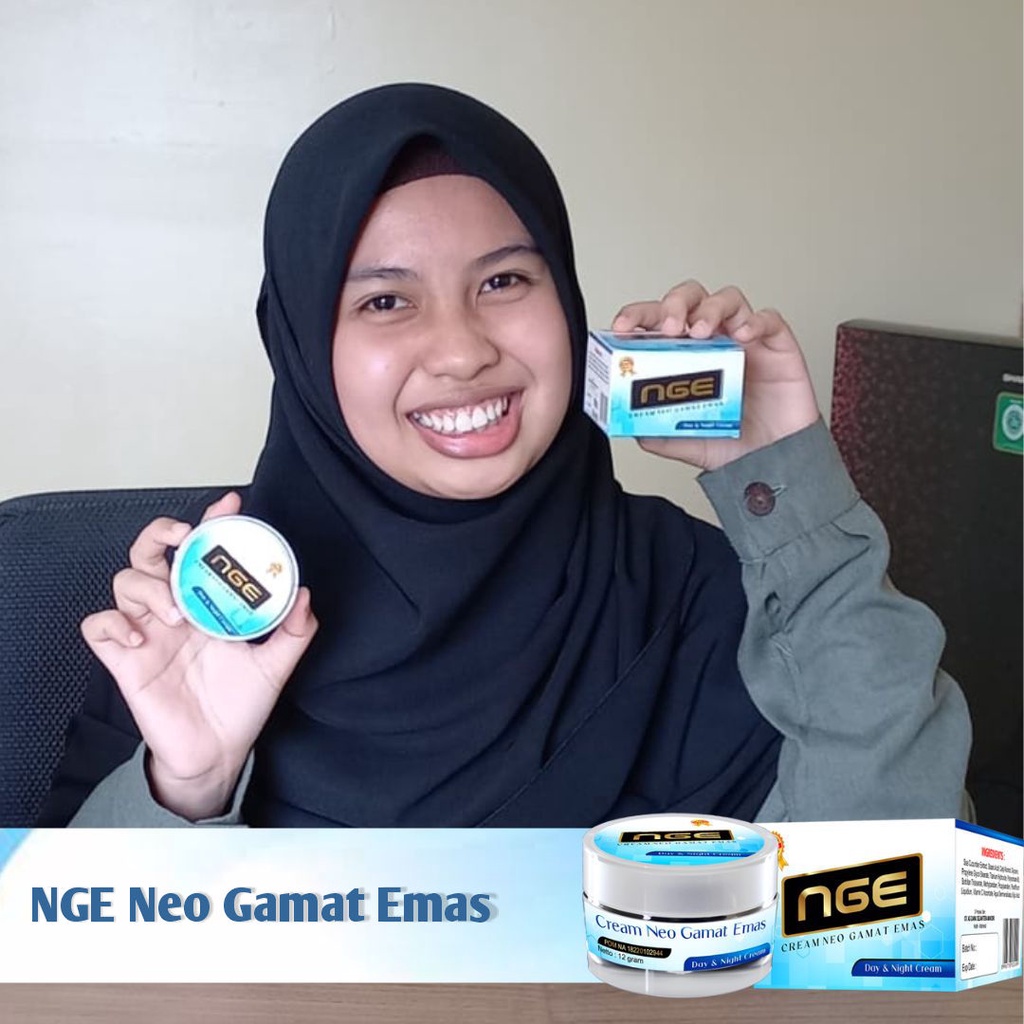 Cream Wajah Neo Gamat Emas (NGE) 12 g Menjadikan kulit wajah sehat, halus, segar, awet muda &amp; alami. Mengaktifkan pertumbuhan dan aktifitas sel-sel kulit. Berperan baik dalam Menghilangkan noda bekas luka Membuat kulit cerah dan tampak lebih putih. Memban