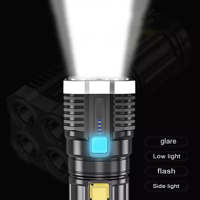 Senter Portable 4 LED + COB Light Super Terang L-S03 / Senter Penerangan Jarak Jauh 4 Mode Mata Lampu / Rechargeable Flashlight