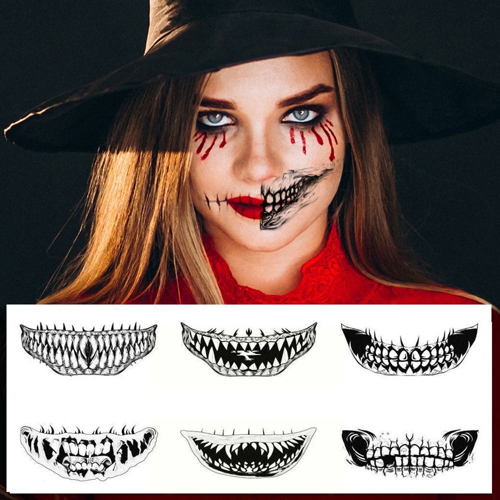 CSP113 – Water Tattoo Temporer Monster Mouth Fangs Halloween Cosplay Instan