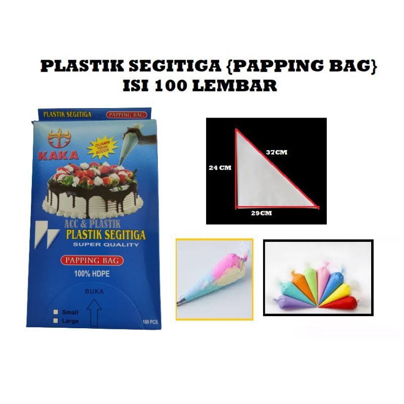 ISI 100PCS PLASTIK SEGITIGA KECIL BESAR PIPING BAG UNTUK MENGHIAS KUE BUTTERCREAM / PLASTIK PAPPING BAG KUE