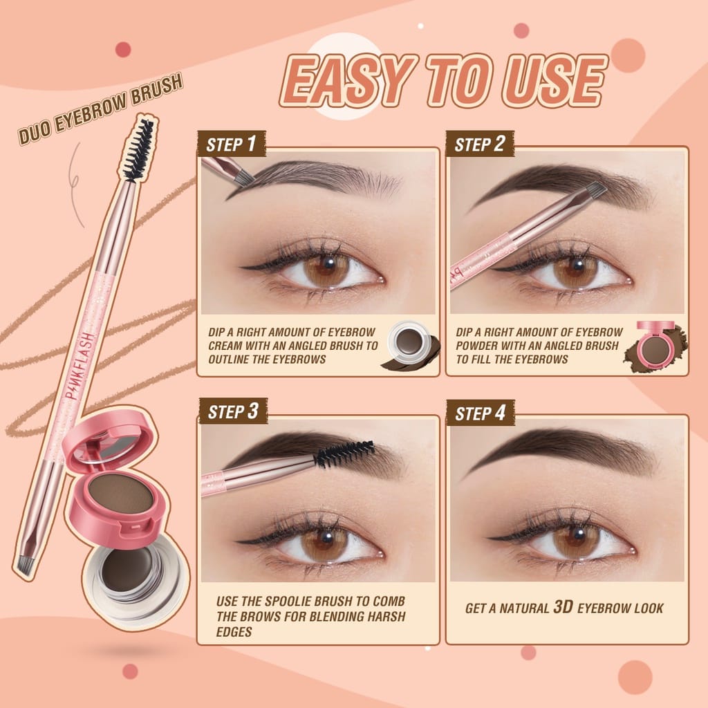 PINKFLASH (E22) 2-in-1 Eyebrow Cream &amp; Powder Gel pomade kosmetik alis Waterproof smudge-proof high pigment lasting Multi-uses