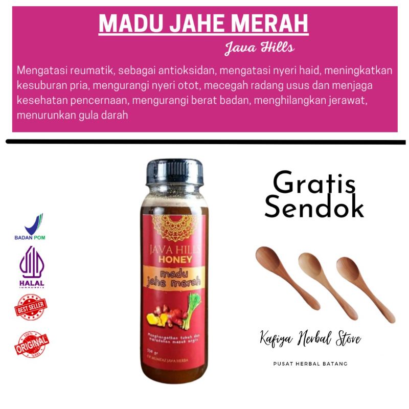 GRATIS SENDOK KAYU / MADU JAHE MERAH BY MUMTAZ JAVA HERBA (Java Hills Honey) 330gr