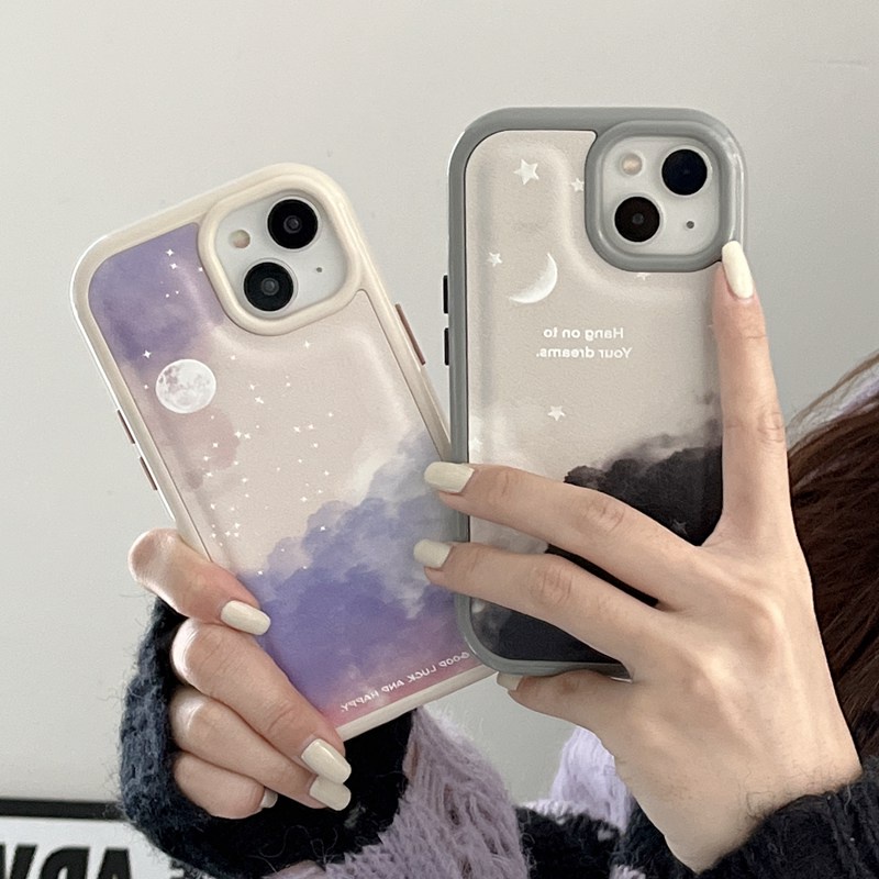 Leather Case HP IPhone 11 12 13 14 Pro Max 14 Plus iPhone XR XS Max Case iPHONE 13 Purple Black Star Sky Girl Women Pretty Ins casing