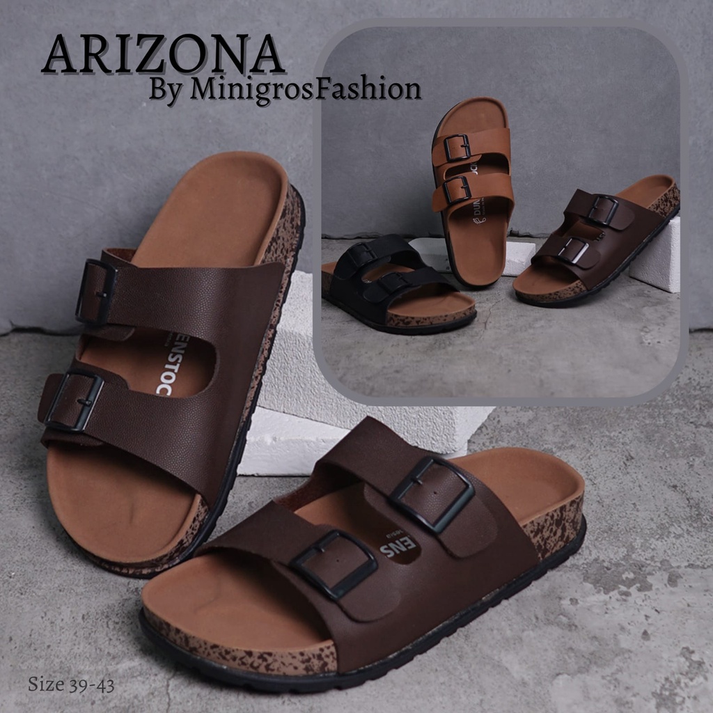 Dunkenstock ARIZONA Sandal Slop Pria Sendal Cowok Keren Selop Model Birken Ban Dua Gesper Kulit Sol Karet Terbaru