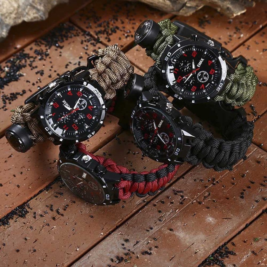 Jam Tangan Paracord Gunung Petualangan Survival Multifungsi Watch Gelang Kompas Outdoor Camping