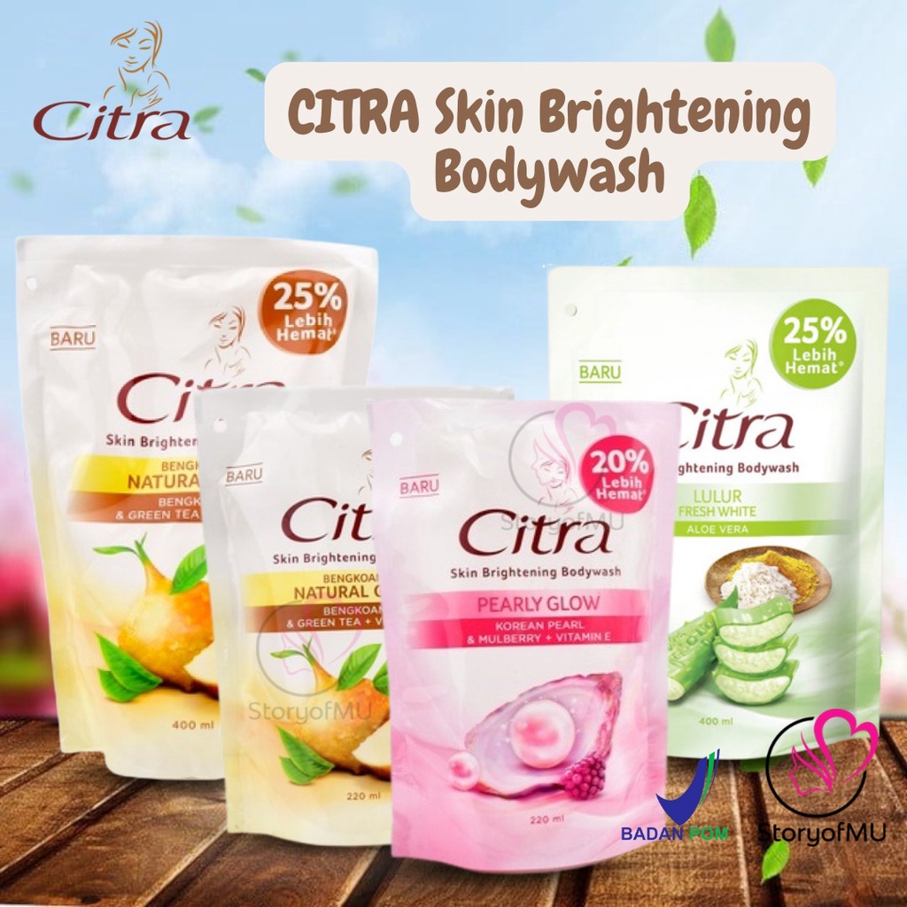 CITRA Natural White Liquid Body Wash Refill 220 ml | 400 ml - Bengkoang | Pearly Glow | Aloe Vera