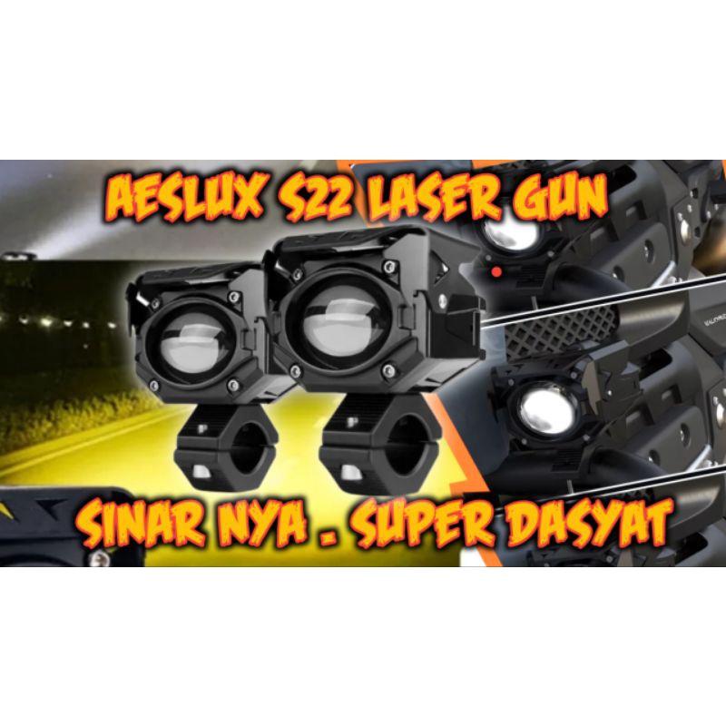 Aeslux | Lampu Sorot Tembak | Aeslux S22 LED Laser gun 9D Putih Kuning | Lampu kabut | lampu motor l