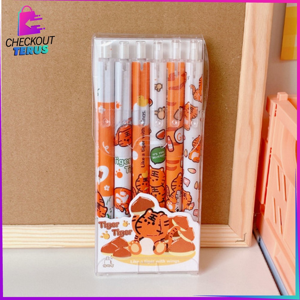 CT A43 Pulpen Mekanik Pen Gel 6PCS Motif Cartoon Pena Alat Tulis Kantor Stationary Bolpoint Anak Sekolah