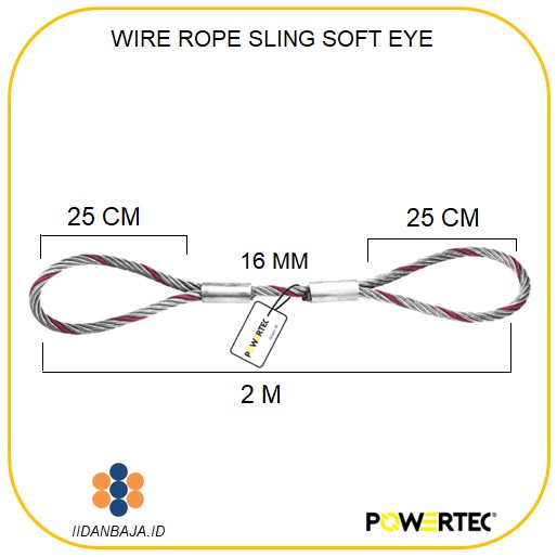 Tali Kawat Wire Rope Sling Soft Eye On Both End 16 Mm X 2 M. Swl 3,2 T Powertec
